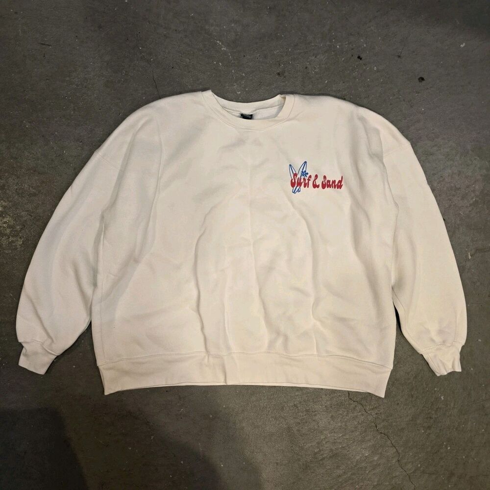 Wild Fable White Surf & Sand Graphic Pullover Sweatshirt Women's XL Long Sleeve - Picture 2 of 4